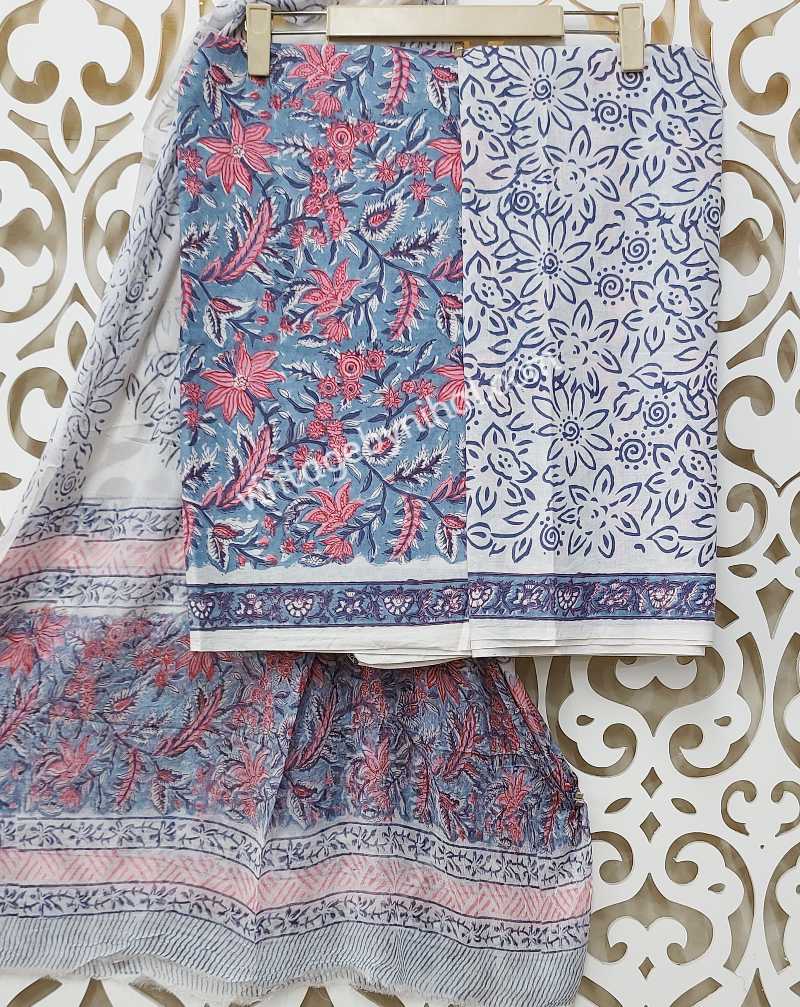 DESIGNER HAND BLOCK PRINT PURE COTTON SUIT WITH CHIFFON DUPATTA- CH-05